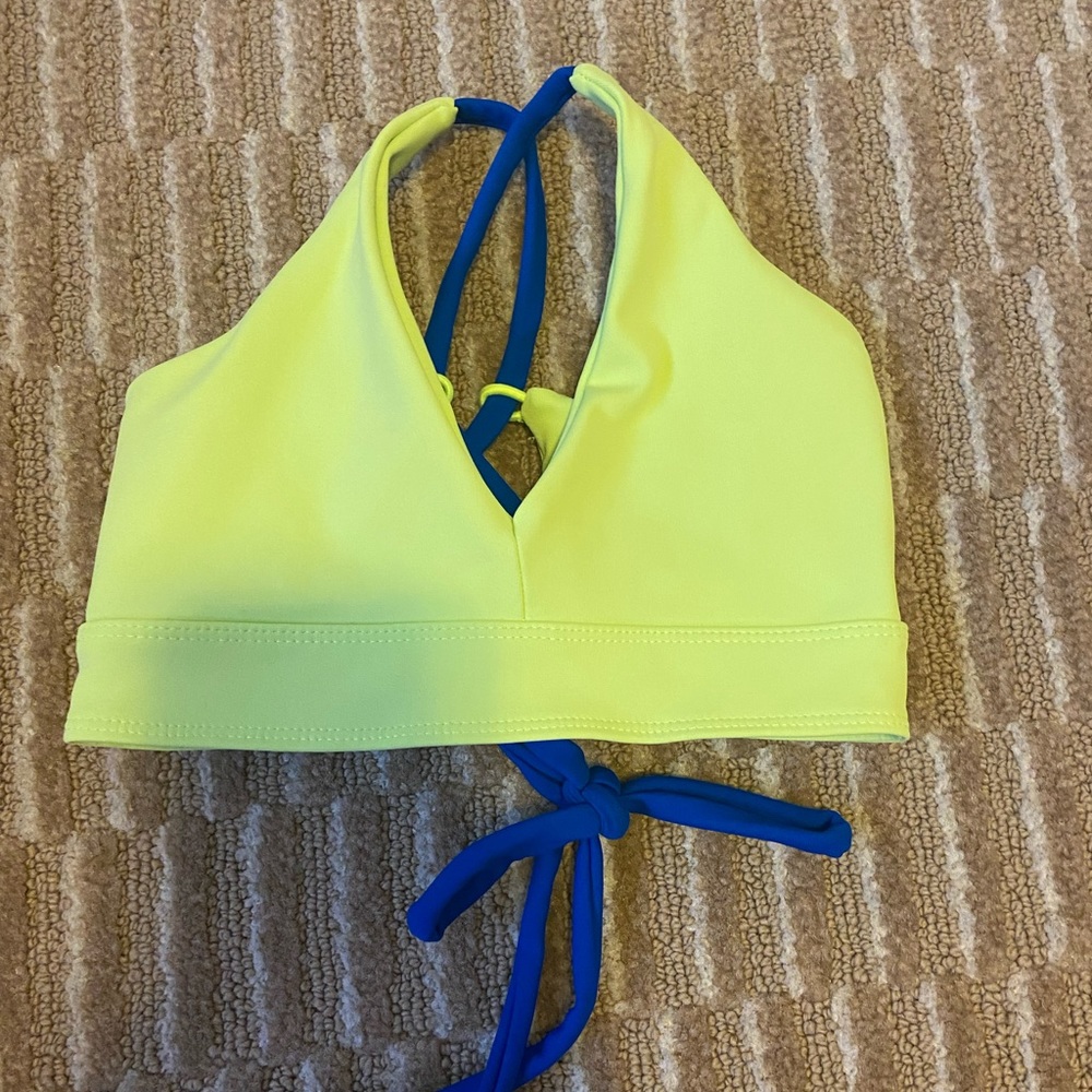 Five dancewear yellow and blue tie top sports bra